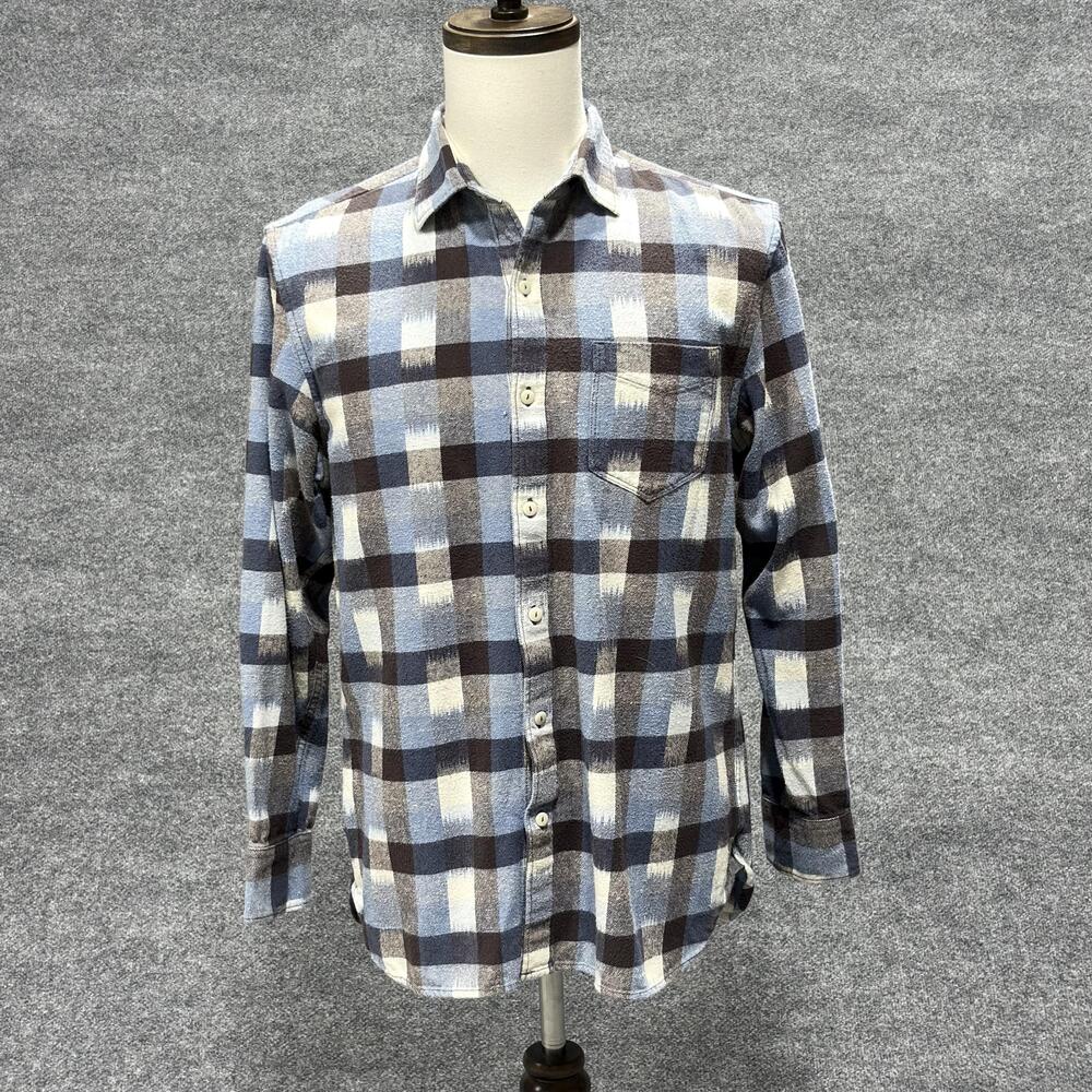 Tommy Bahama Shirt Mens Medium M Blue Brown Plaid Flannel Long Sleeve Button Up
